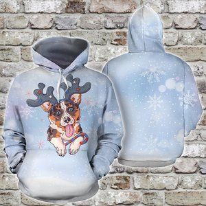Corgi reindeer merry christmas hoodie 3d